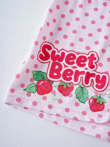 Strawberry Shortcake X SHEIN Bộ áo lót và áo ngực hai dây in họa tiết chấm bi dành cho nữ - Hồng - Xem 5