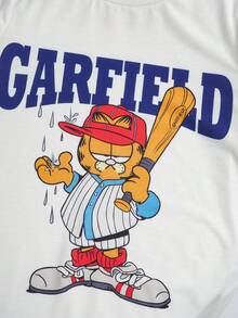 GARFIELD | SHEIN Tween Boy Cartoon Letter Print T-Shirt And Shorts Set - White - View 5