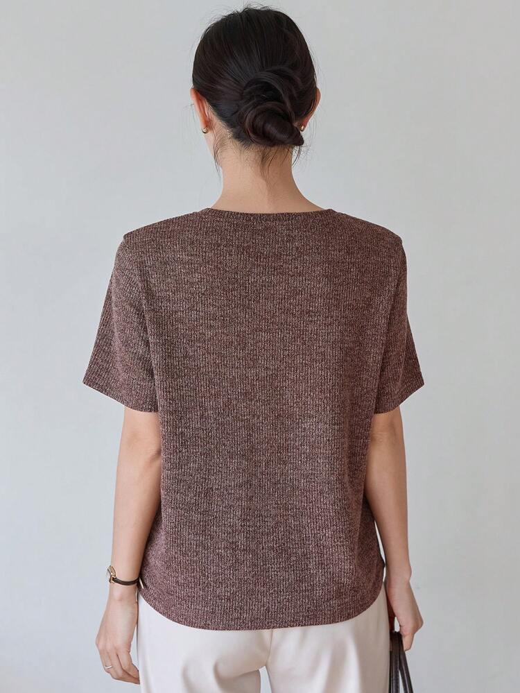 Women's Loose Fit Crew Neck Short Sleeve T-Shirt With Color Block Stripe Decor Summer Business Casual Woman