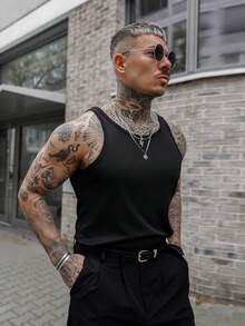 Artur Kramer Áo ba lỗ không tay đơn giản màu trơn cho nam - màu đen - Xem 3