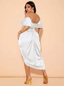 SHEIN BAE Vestido de longitud media elegante con drapeado para mujer de talla grande, adecuado para bodas, damas de honor, cócteles y ocasiones formales - Blanco - Ver 2