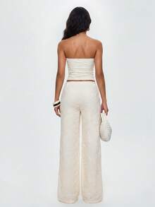 Avantive Women's Two-Piece Set: Bandeau Top And Tie-Waist Pants, An Elegant And Casual Set Made Of Comfortable, Stretchy Fabric, Perfect For A Hot Summer Look. - Beige - View 3
