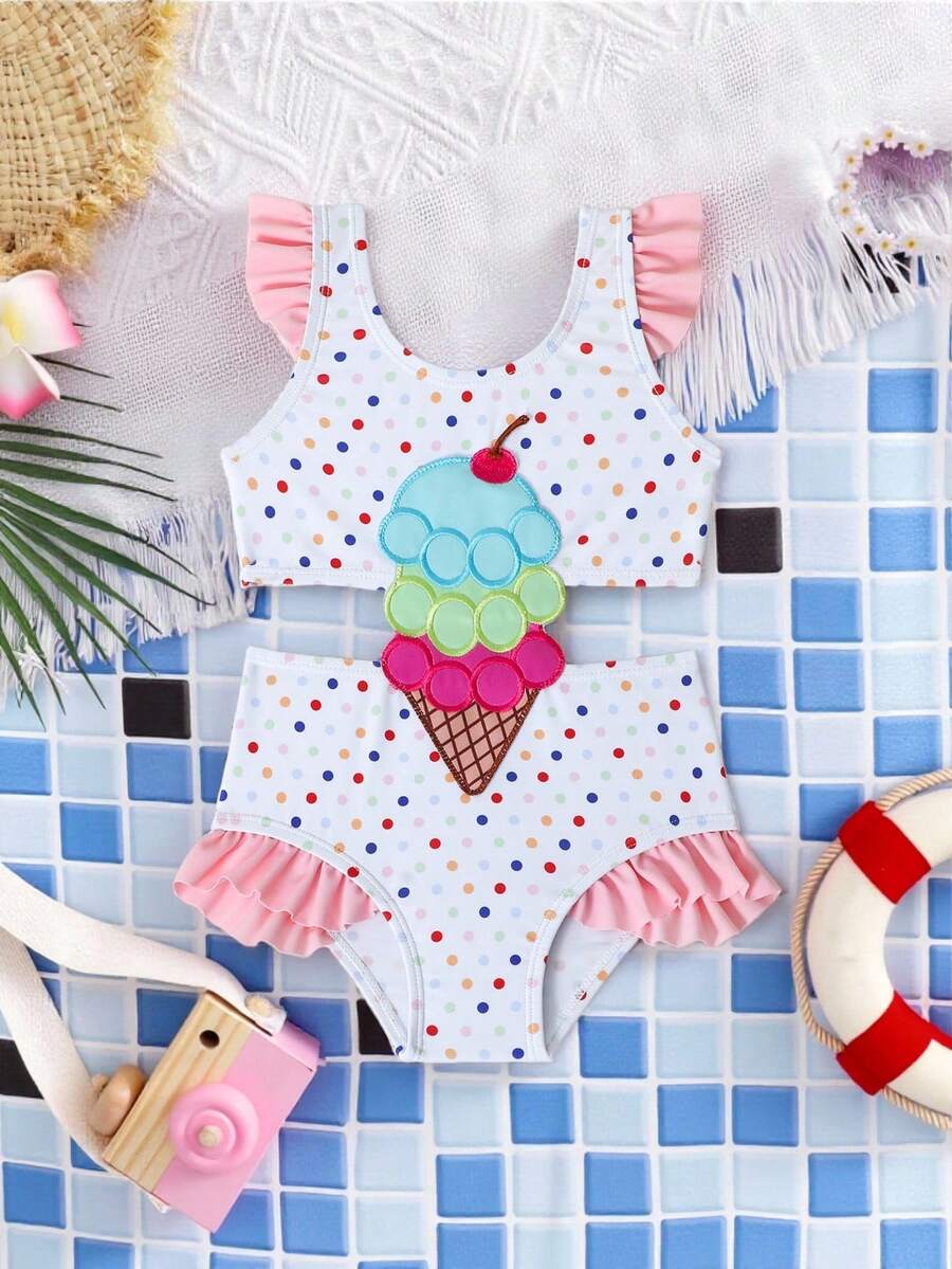 SHEIN Infant & Baby GirlColorful Ice Cream Embroidered Romper, Casual Cute Outfit Suitable For Summer Vacation, Beach, Pool, Holiday Party - Multicolor - View 1