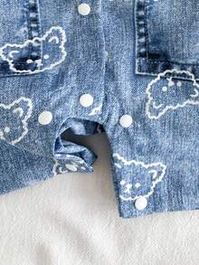 SHEIN Vintaside Kids 男婴卡通熊印花短袖休闲连体衣 - 藍色 - View 9