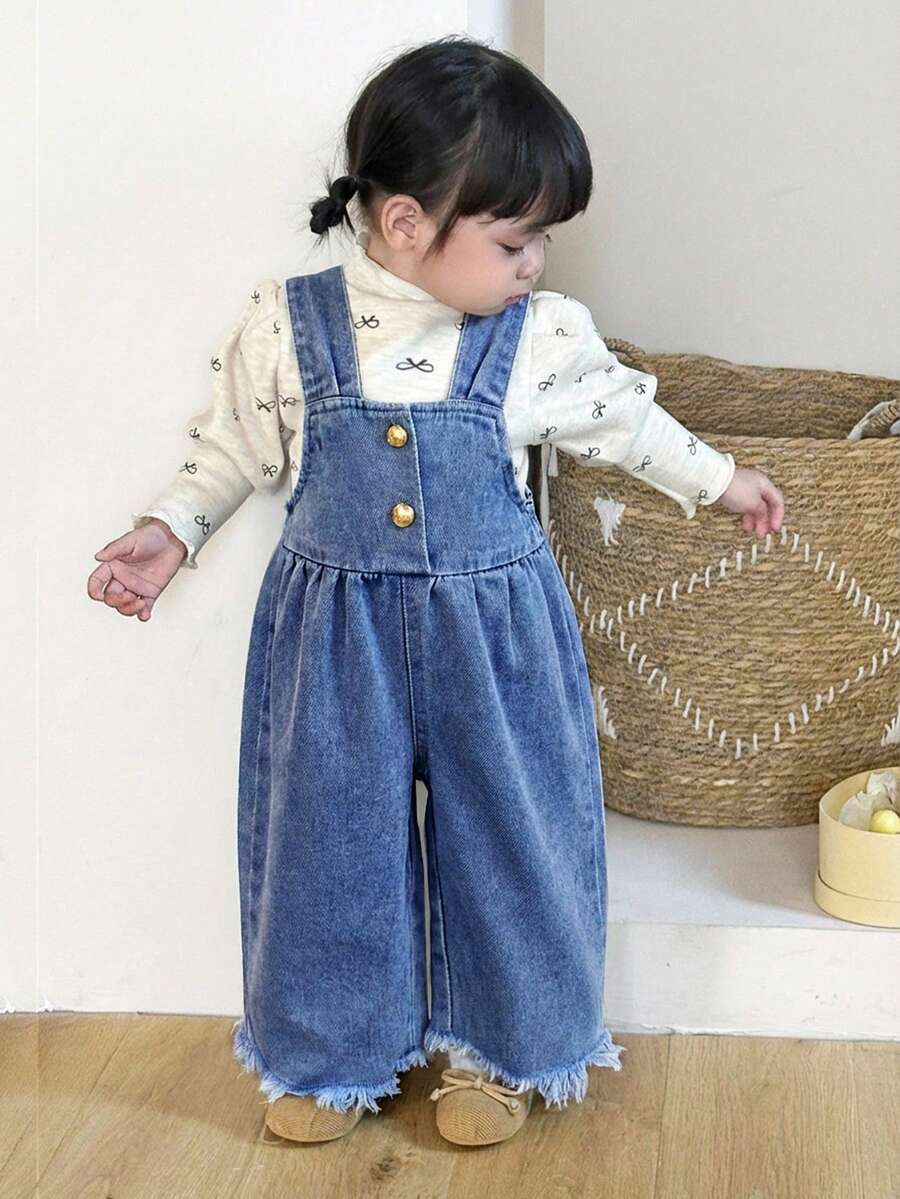SHEIN 女婴藏蓝色宽松牛仔连体衣 - 中等水洗藍 - 查看 1