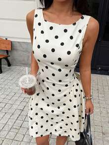 Rivivi Women's Summer French Style Sleeveless Polka Dot Mini Denim Dress - Multicolor - View 6
