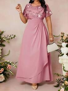 Fleurora Đầm hè cỡ lớn dành cho nữ, đầm dài thanh lịch, đầm thêu đính cườm, đầm dự tiệc, đầm cocktail. - Hồng - Xem 8