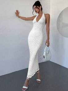 Firerie New V-Neck Sleeveless Textured Bodycon Maxi Dress, Elegant For Date Night Cocktail Wedding, Spring/Summer White,Wedding Guests,Dresses For Women Summer - White - View 5