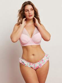 Elorette Plus Size Romantic Floral Print Satin Panties - Pink - View 5
