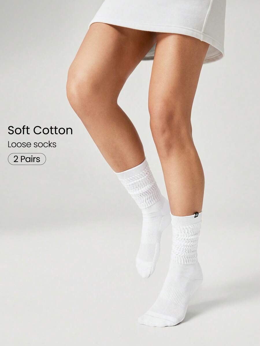 GLOWMODE 2 pares de calcetines cómodos de algodón con efecto de caída para uso diario y gimnasio - Blanco - Ver 1