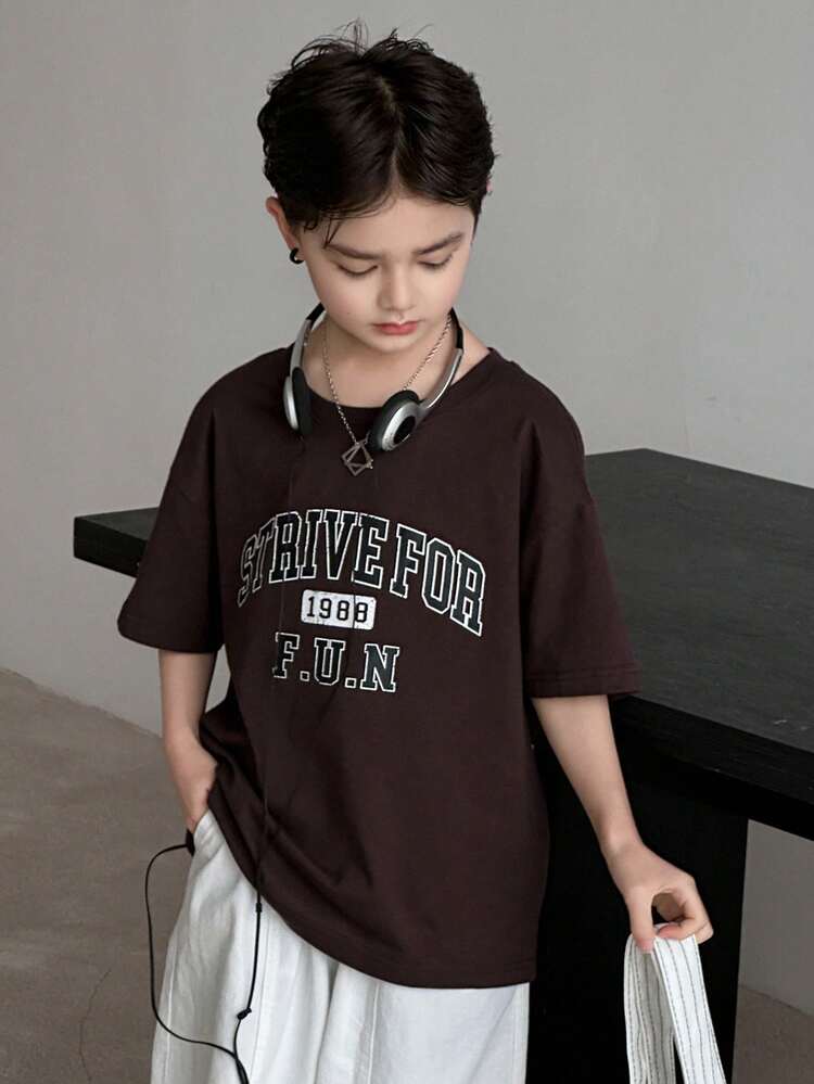 Oversized Boys' Round Neck Loose Fit Graphic Print Short Sleeve T-Shirt