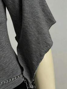 EgrlEra Camiseta de punto vintage ajustada con cuello en V profundo sexy para mujer - Gris Oscuro - Ver 6