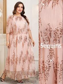 Reflora Plus Size Elegant Geometric Chiffon Pleated Graceful Summer Dress Wedding Mother Of The Bride Wedding Guest Pink - Pink - View 1