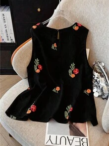GlowEve CURVE 大码女装热销休闲度假无袖雪纺全幅刺绣花卉吊带背心，适合休闲、度假、日常通勤 - 黑色 - 查看 2