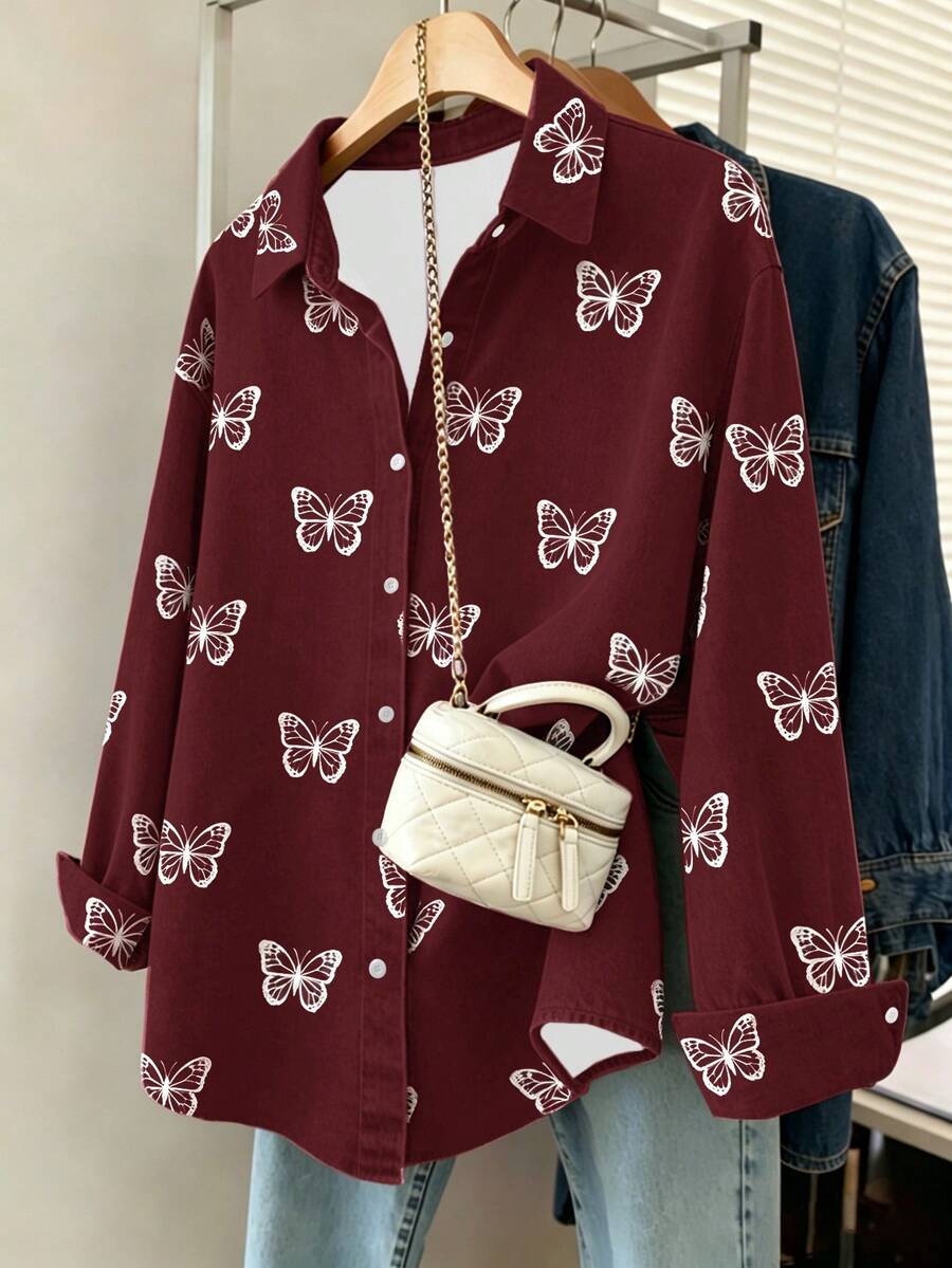 Franclia Áo sơ mi nữ in hình bướm cổ điển - Nhiều màu - Xem 1