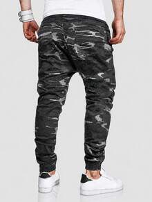 Manfinity Homme Quần dài nam dáng rộng, in họa tiết rằn ri, có dây rút ở eo. - Xám - Xem 2