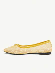 CUCCOO CHICEST Giày nữ mùa xuân hè mới, thiết kế nơ dễ thương, mũi vuông nhỏ, kiểu dáng slip-on, thanh lịch lãng mạn, đơn giản và gợi cảm, giày bệt nữ, giày dự tiệc hẹn hò, tiệc trà chiều, ngày Valentine, trang phục thanh lịch. - Lớn màu vàng - Xem 6