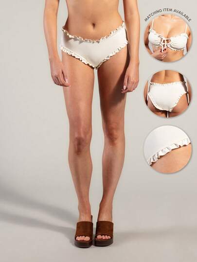 Rouah Quần bikini tam giác màu trơn có viền ren dành cho nữ, thích hợp cho kỳ nghỉ hè và đi biển.
