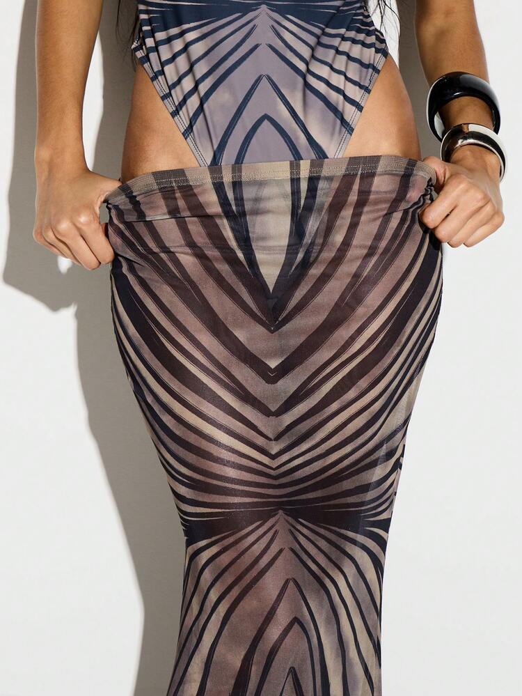 KIZN Maxi-Strandrock aus Mesh mit Konturprint
