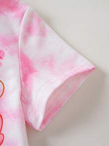 SpongeBob SquarePants | SHEIN Cartoon Print & Tie-Dye Round Neck Short Sleeve T-Shirt For Young Girls - Pink - View 5