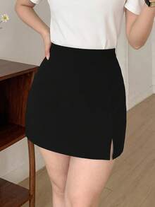 Dazy Plus Plus Size Solid Color A-Line Mini Skirt, Versatile - Black - View 6