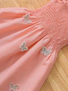 SHEIN Genkimix Kids 女童蝴蝶装饰荷叶边优雅短袖公主裙，夏季 - 粉色 - 查看 8