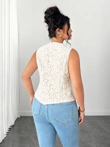 Elenzga Plus Size Women Elegant Lace Single-Breasted Vest - Apricot - View 2