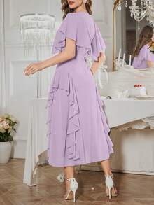 Modelyn French Design Ruffle Sleeve Tie-Front Dress - Purple - View 2