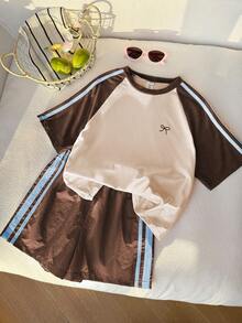 Elladie kids Young Girl Colorblock Short Sleeve T-Shirt And Shorts Set - Multicolor - View 4