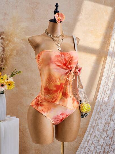Bellisia Bộ đồ bơi 2 mảnh dành cho nữ, gồm áo tankini quây xếp ly in hoa và quần tam giác, thích hợp cho kỳ nghỉ hè và đi biển.