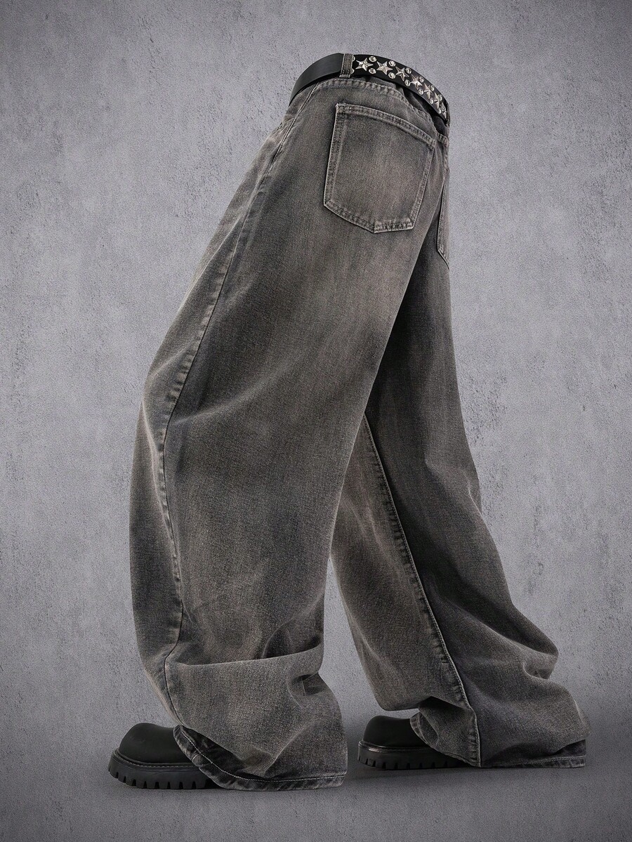 Manfinity Denimwave Y2K Vintage Streetwear 's Light Blue Distressed Loose Barrel Leg Denim Baggy Jeans - Image 2