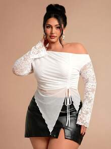 SHEIN BAE Plus Size Women Mesh Bow Top, Elegant Summer Holiday Party, Suitable For Valentine's Day, Birthday - White - View 5