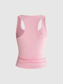 ROMWE Grunge Punk 2pcs/Set Punk Cross Slogan Crop Top & Super Low-Rise Mini Shorts, Music Festival Outfit - Baby Pink - View 6