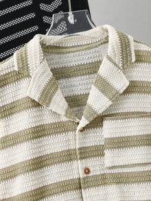 SHEIN Boys' Vacation Striped Short Sleeve Shirt, Collared Short Sleeve Cardigan Top - Multicolor - View 3