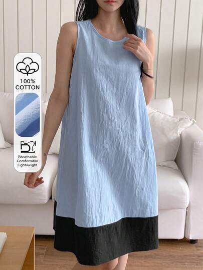 DAZY Women's Contrast Color Round Neck Sleeveless Casual Dress