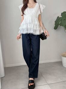 FRIFUL Women's Sweet Fashion Versatile Multi-Layer Lace Patchwork Blouse - White - View 8