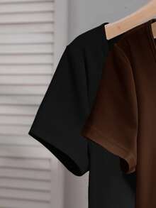 SHEIN EZwear 2件/套 女士方领短袖休闲修身性感T恤，适合秋冬季街头服饰 - 彩色 - 查看 4