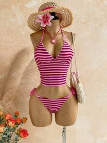 Soleia Bộ đồ bơi tankini buộc dây cổ kiểu dáng thường ngày kẻ sọc dành cho nữ, thích hợp đi biển mùa hè. - Nhiều màu - Xem 5