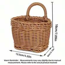 1 pieza Cesta de pared colgante tejida a mano de ratán para almacenar cucharas, palillos, flores y diversos artículos, cesta de almacenamiento portátil montada en la pared para decoración del hogar - Marrón Mocha - Ver 2