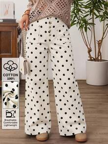 EMERY ROSE Plus Size Women's Fashion Versatile White Print Button Pocket Loose Fit Jeans Date Night Summer Vintage - Beige - View 9