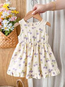 SHEIN Vintaside Kids 女婴夏季条纹连衣裙，柔和渐变色营造甜美氛围，经典条纹图案简约时尚，背部蝴蝶结装饰俏皮吸睛，宽松舒适，适合散步、休闲时光、家庭出游、派对及其他欢乐场合。 - 淡紫色 - 查看 7