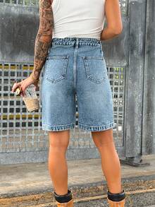 SAYEHFBABY Women's Loose Fit Bermuda Denim Shorts With Pockets Y2k Jorts Casual - Blue - View 2