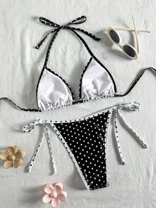 Swim Mod Bộ bikini hai mảnh buộc cổ in họa tiết ngẫu nhiên gợi cảm dành cho nữ, mùa hè. - Nhiều màu - Xem 4