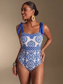 Swim Oasis 26SS 春夏度假沙滩波西米亚风绿色碎花连体泳衣及半裙套装 - 彩色 - 查看 8
