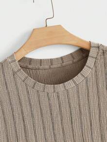 EASEVO Plus Size Men's Striped Crew Neck Short Sleeve Casual Versatile T-Shirt - Coffee Brown - View 3