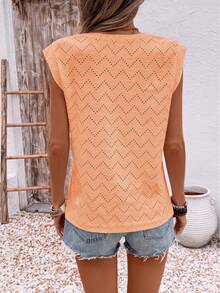 EMERY ROSE Summer Casual Boho Solid Color Textured Wide Shoulder T-Shirt Vacation Burnt Orange - Orange - View 2