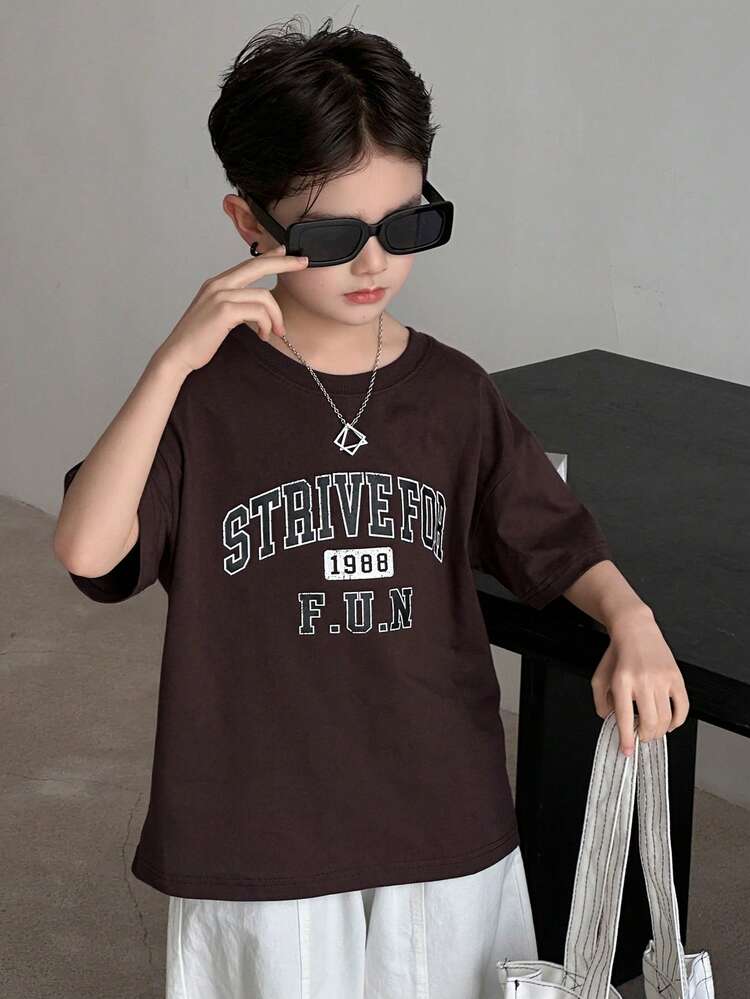 Oversized Boys' Round Neck Loose Fit Graphic Print Short Sleeve T-Shirt
