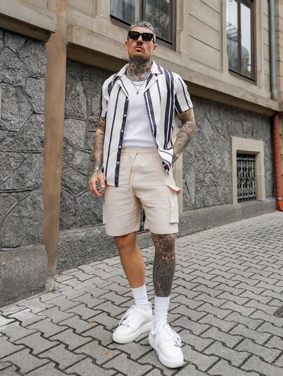 Artur Kramer 2025 Men Spring/Summer Casual Holiday Striped Button-Down Short Sleeve Shirt