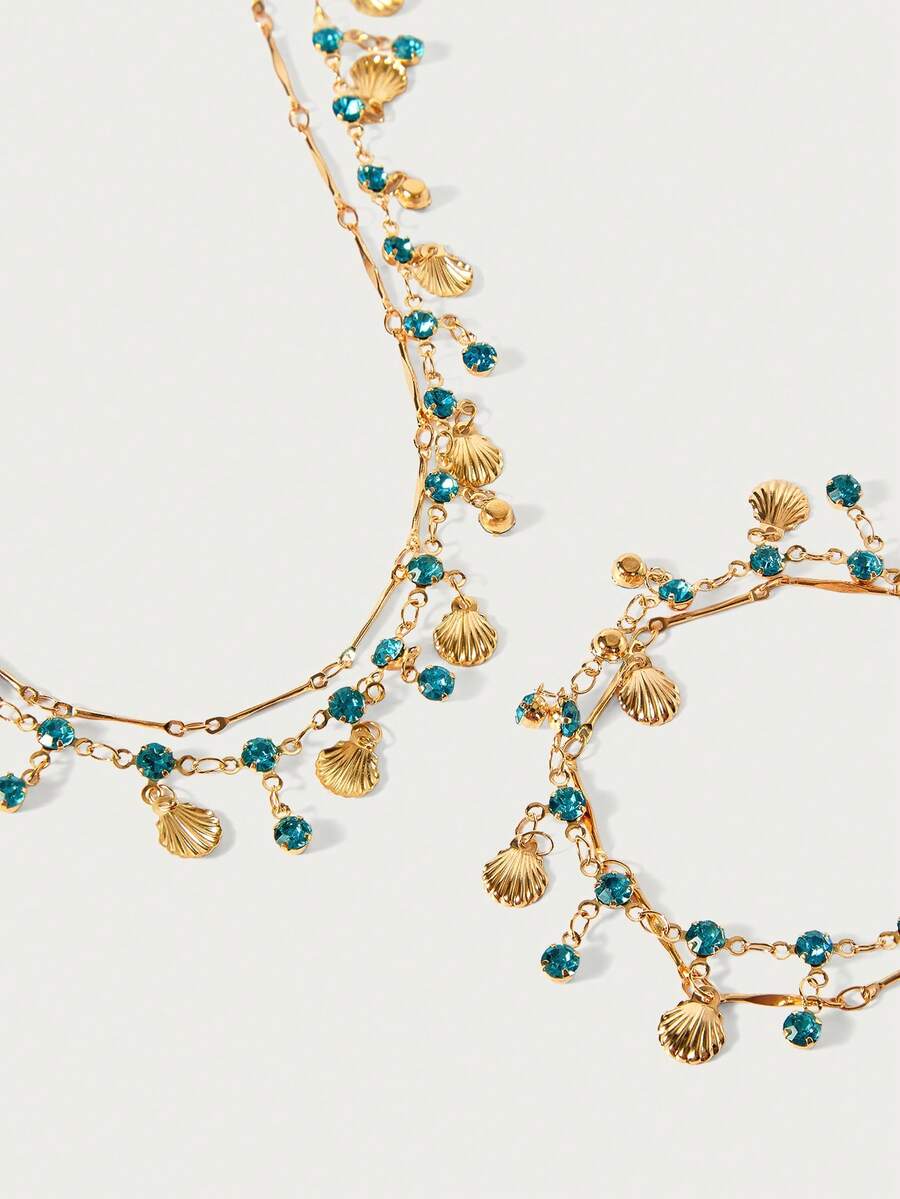Glisma 1 Set Blue Shell Necklace, Delicate Vacation Style Layered Necklace Set, Fashionable & Versatile - Baby Blue - View 1