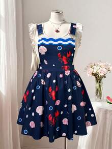 Flirla Vestido Casual de Férias Vermelho com Estampa Floral Miúda e Doce para Mulheres Plus Size - Multicolorido - Visão 3